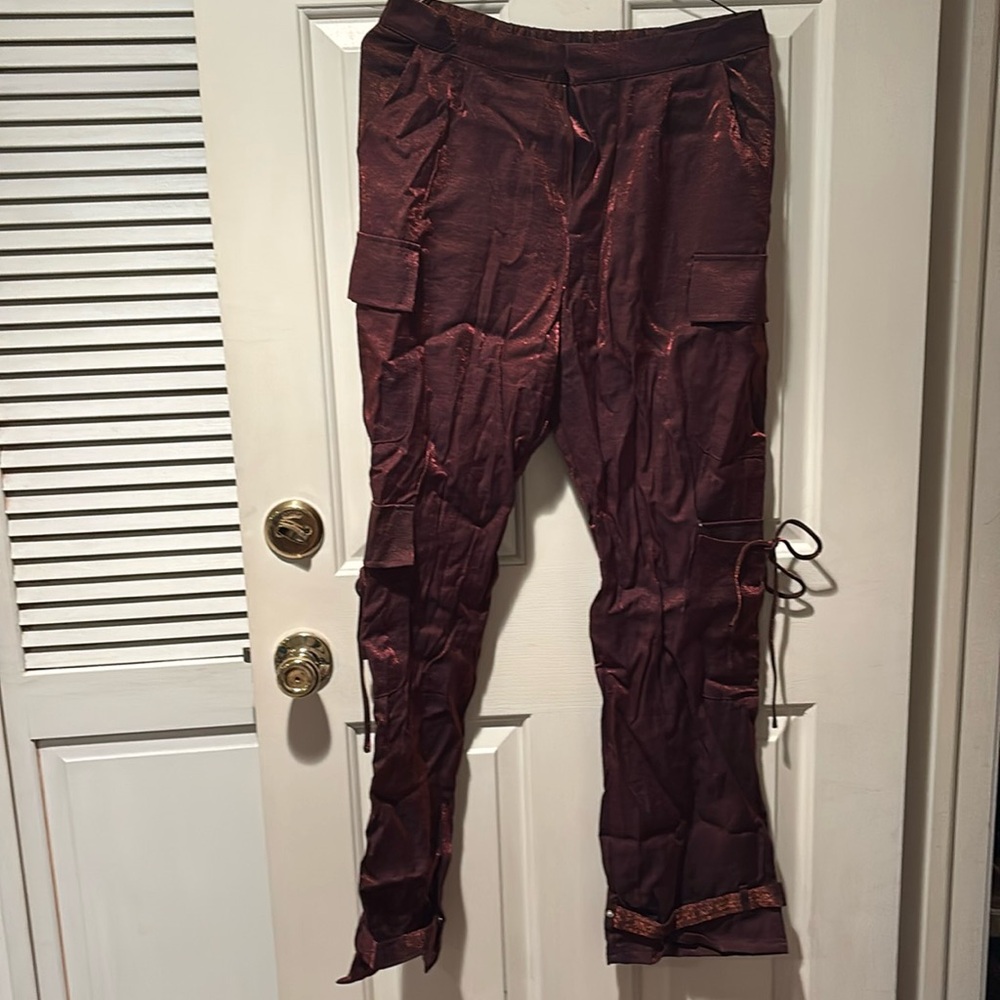 Autumn satin cargo pants